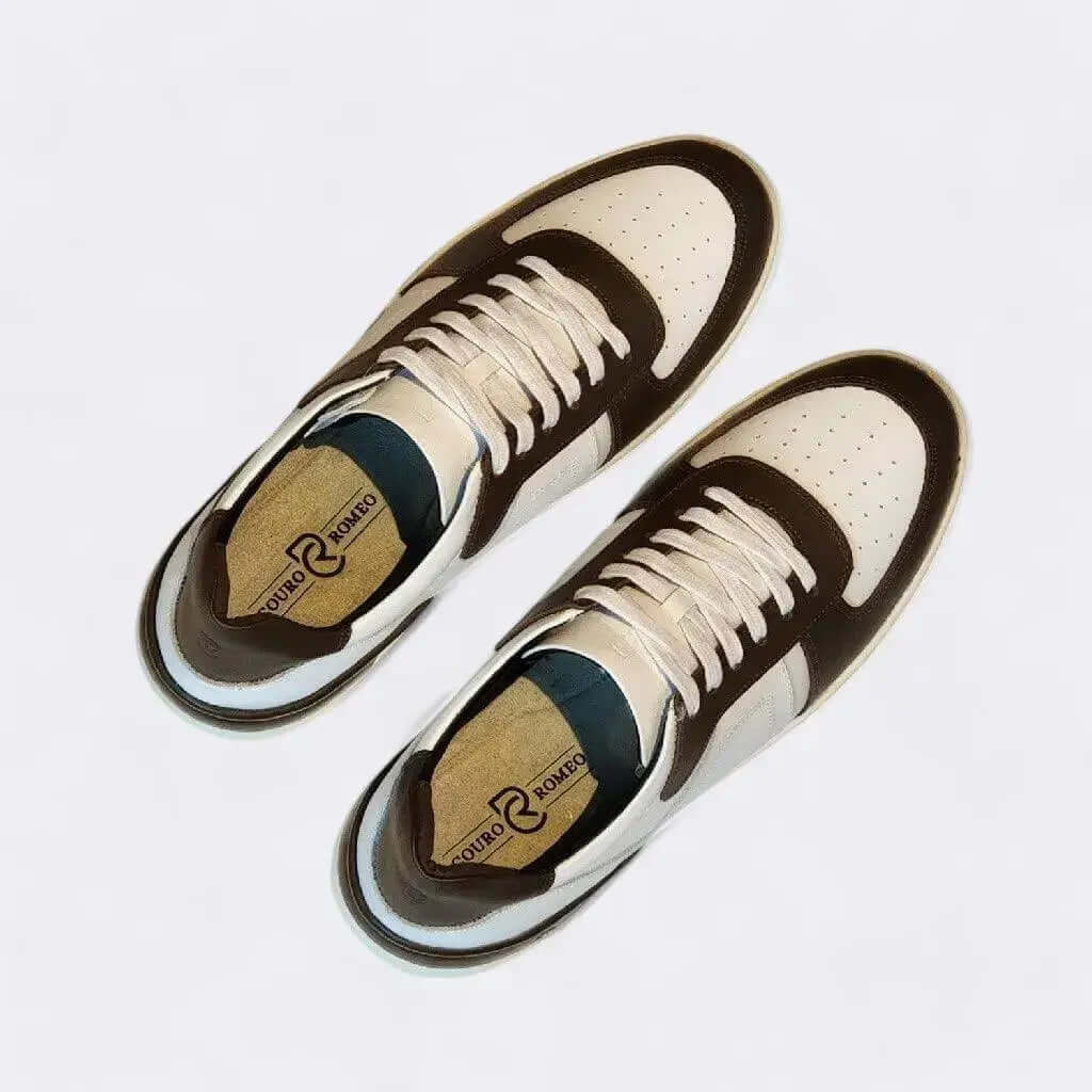 Sapatênis Romeo Brooklyn Marrom e Branco Couro Romeo