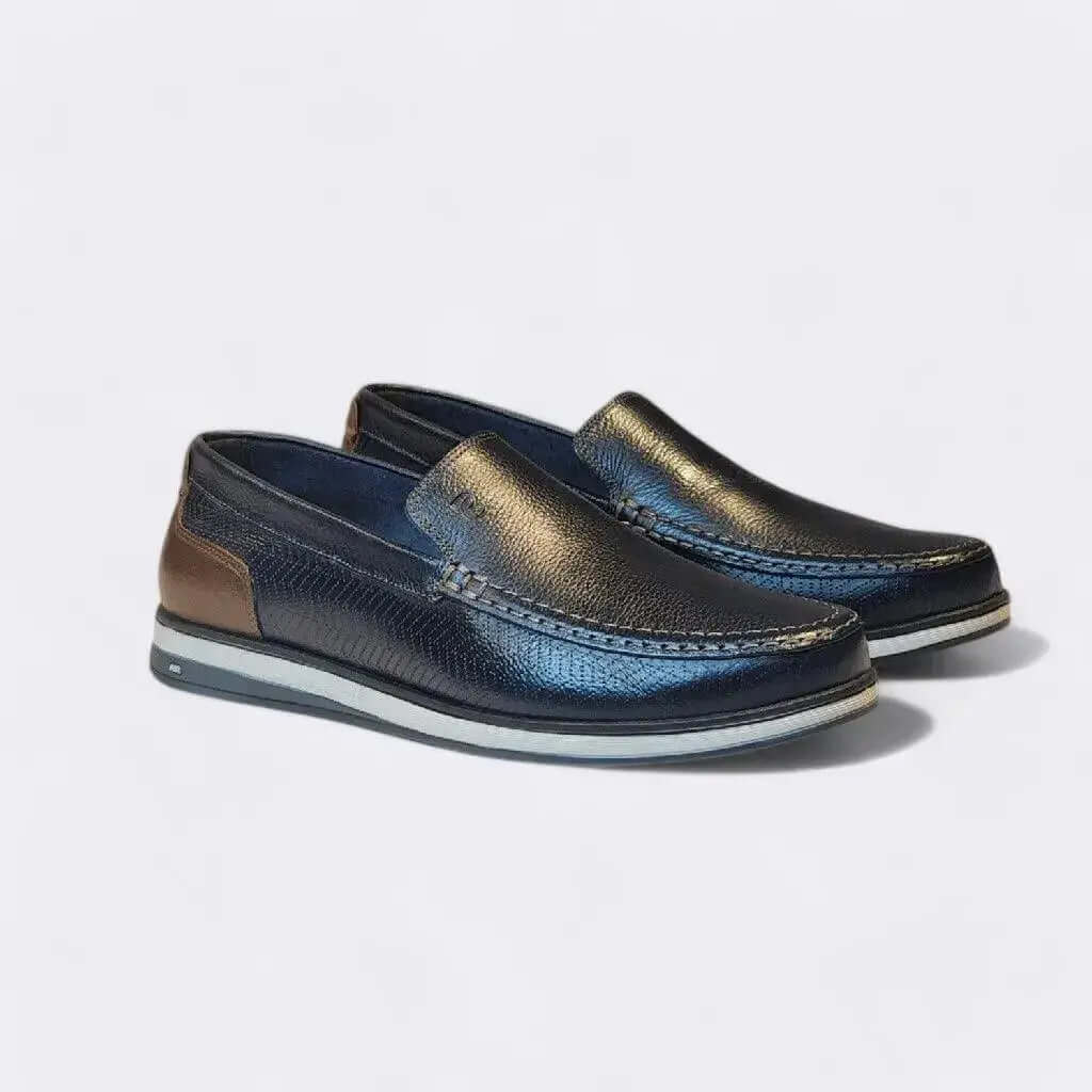 Mocassim Romeo Veneza Azul Marinho e Marrom Couro Romeo