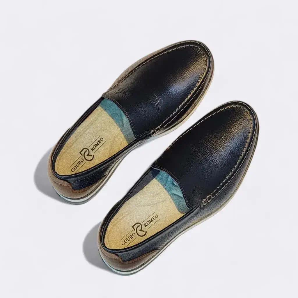 Mocassim Romeo Veneza Azul Marinho e Marrom Couro Romeo