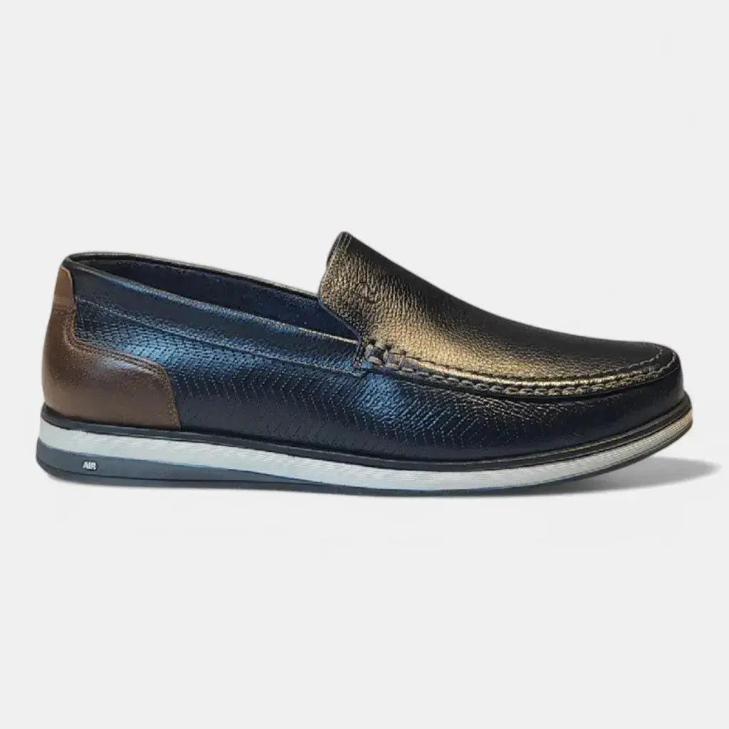 Mocassim Romeo Veneza Azul Marinho e Marrom Couro Romeo