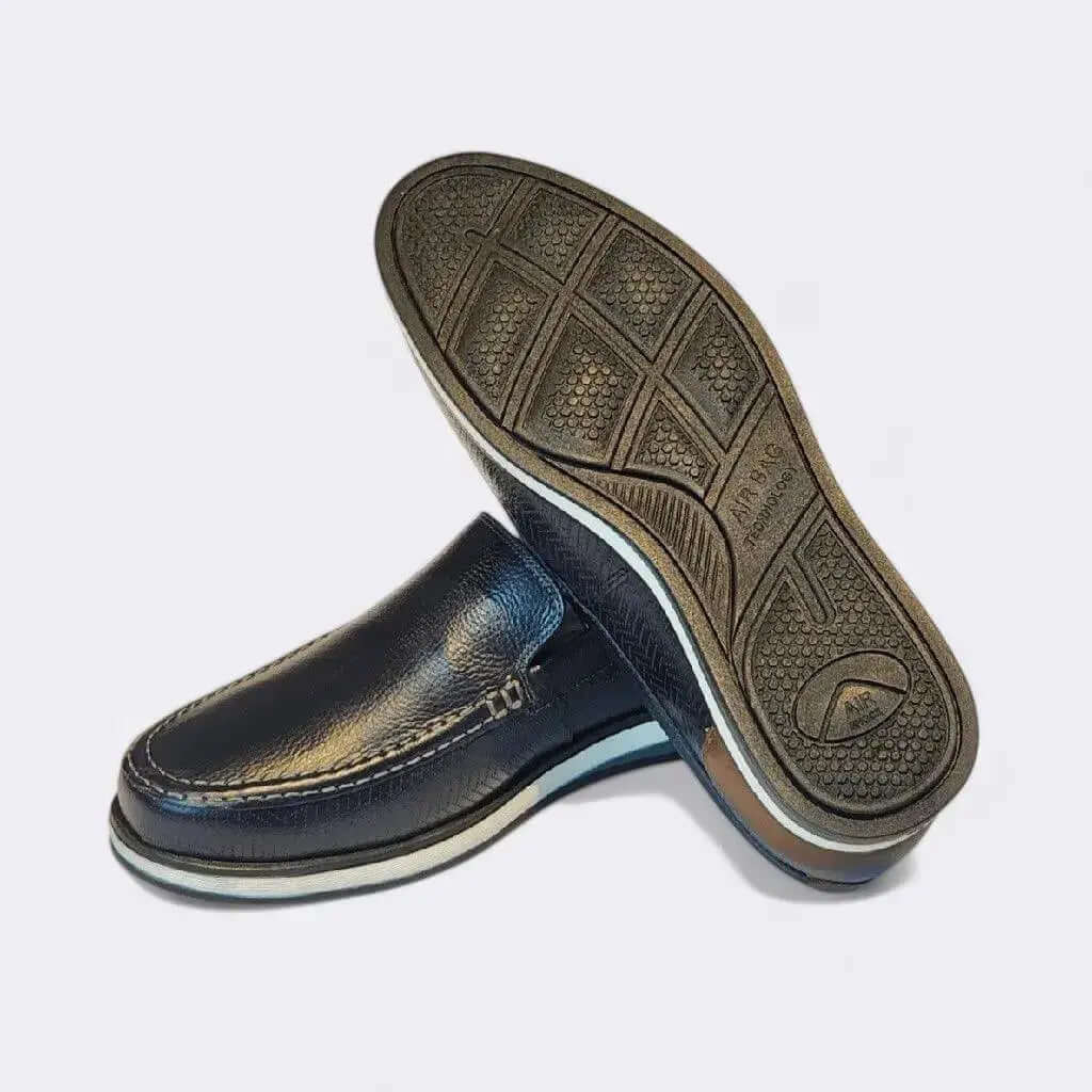 Mocassim Romeo Veneza Azul Marinho e Marrom Couro Romeo