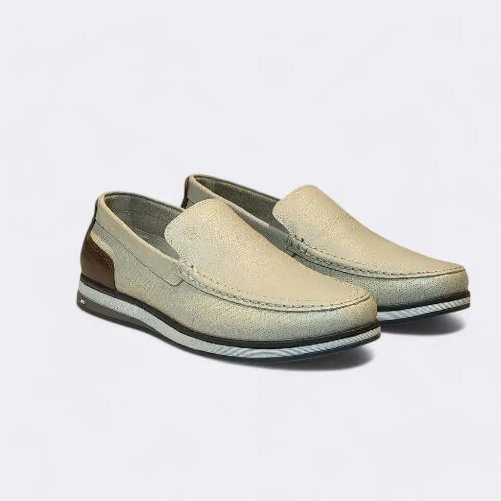 Mocassim Romeo Veneza Off White e Marrom Couro Romeo