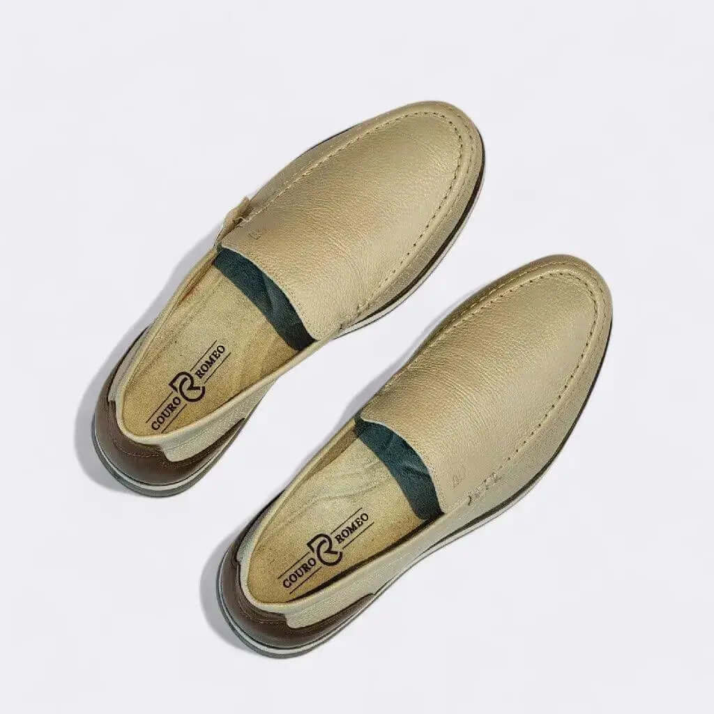 Mocassim Romeo Veneza Off White e Marrom Couro Romeo