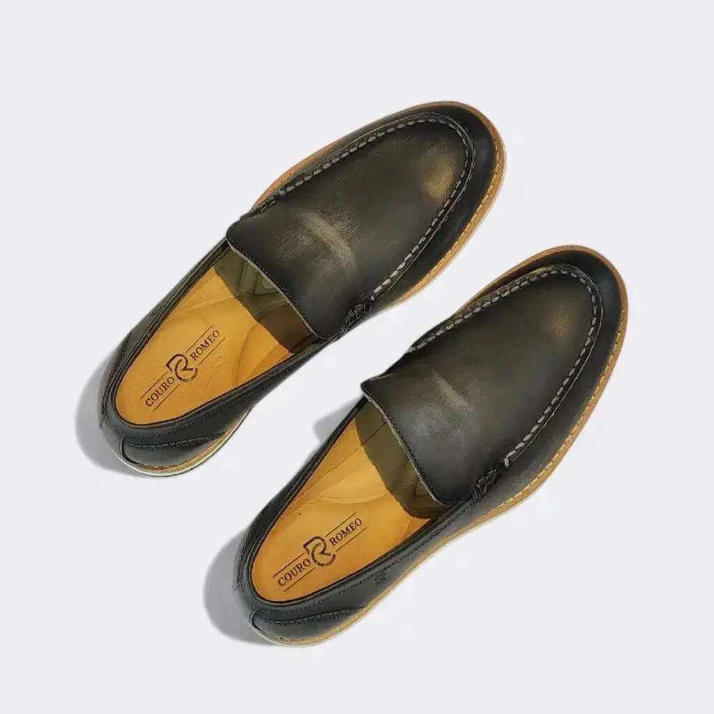 Mocassim Romeo Vicenzo Cinza Rústico Couro Romeo